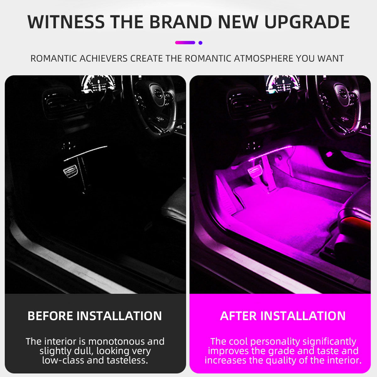 2/4in1 12/18 LED RGB Rainbow A - Led Ambient Interior Car Lights App Control ulasan dan harga