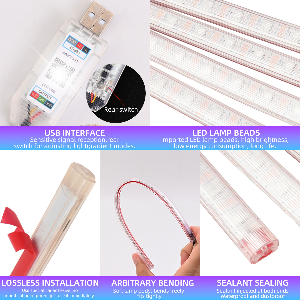 2/4in1 12/18 LED RGB Rainbow A - Led Ambient Interior Car Lights App Control ulasan dan harga