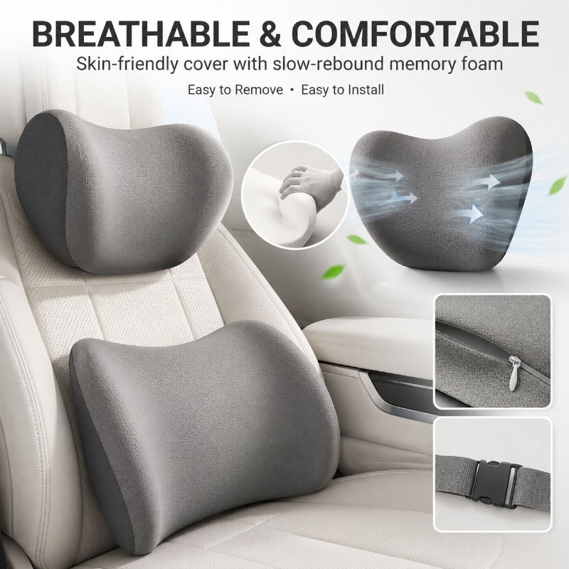 Car Headrest Neck Pillow and L - Memory Foam Car Neck Pillow Lumbar Support ulasan dan harga