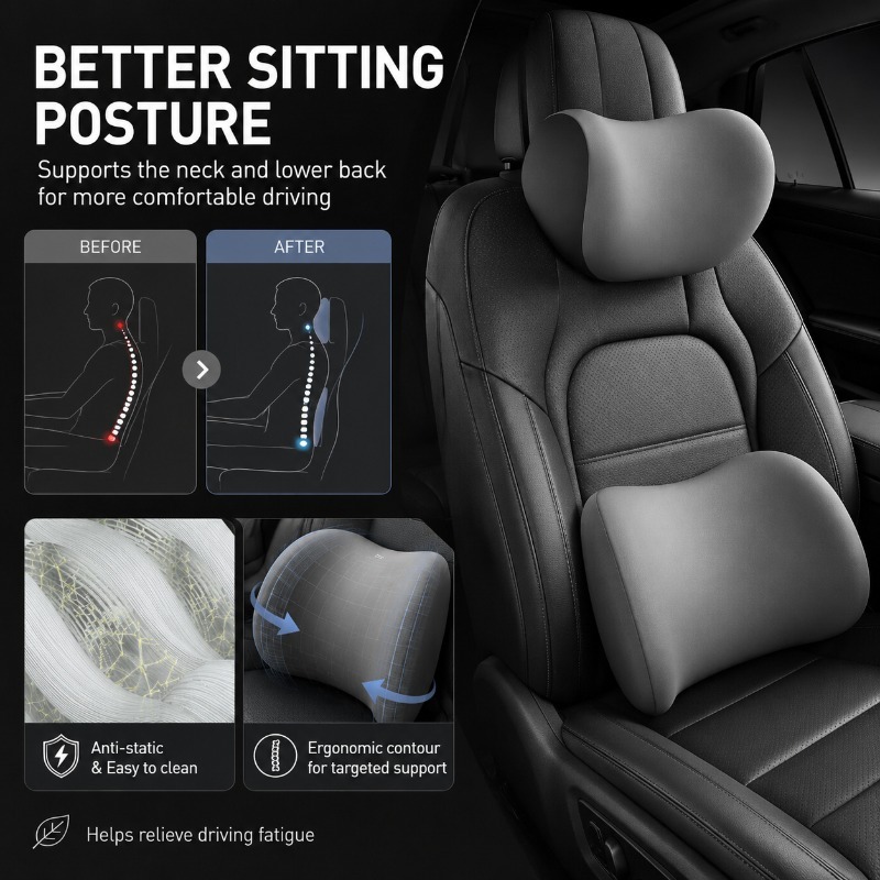 Car Headrest Neck Pillow and L - Memory Foam Car Neck Pillow Lumbar Support ulasan dan harga